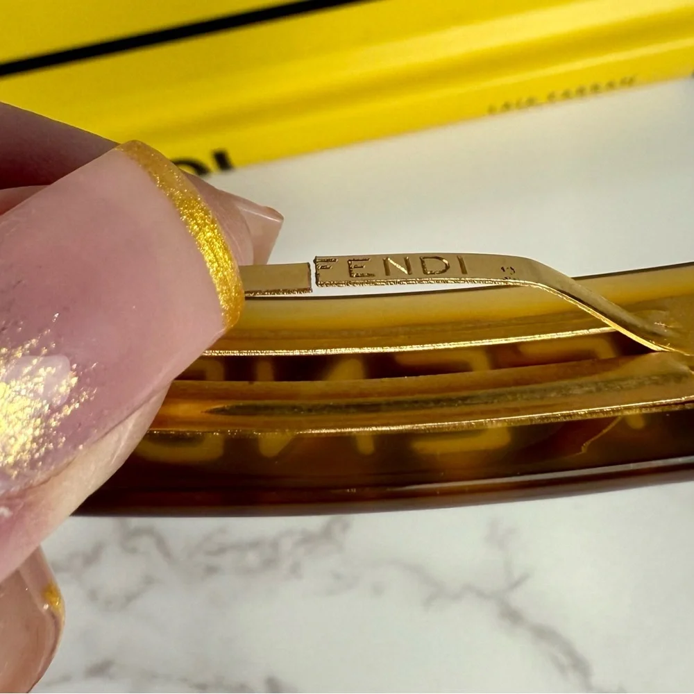 Fendi Brown Tortoise Logo Hair Clip